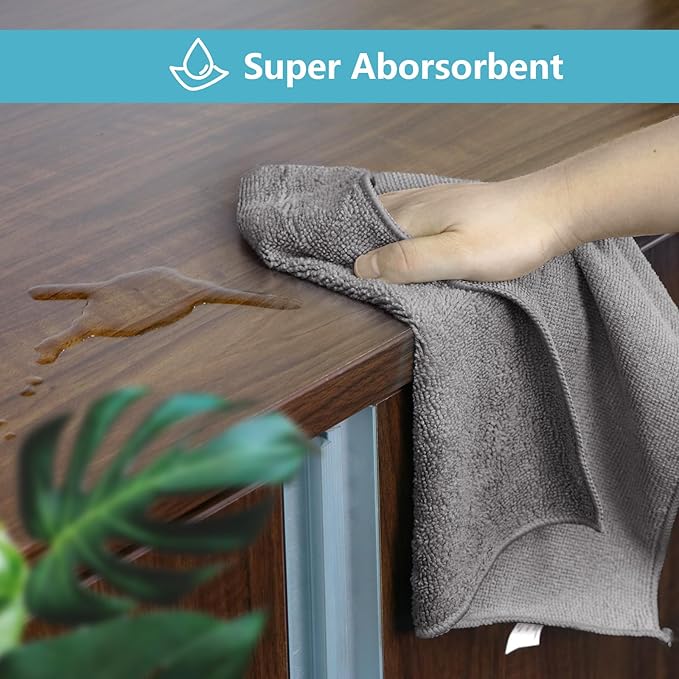 HOMEXCEL Grey Microfiber Cleaning Cloth, 100 Pack Cleaning Towels for Kitchen, Lint Free, Scratch-Free, Highly Absorbent, and Reusable Cleaning Rags for House, Window and Glass, Cars, 11.5 X11.5 inch