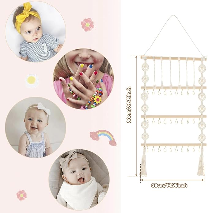 Headband Holder Hair Bow Organizer for Girls, Large Capacity Wall Hanging Hair Accessories Organizer, Practical Bow Holder, Decorative Hair Clips Storage Hanger for Hair Clips Bows Headgear
