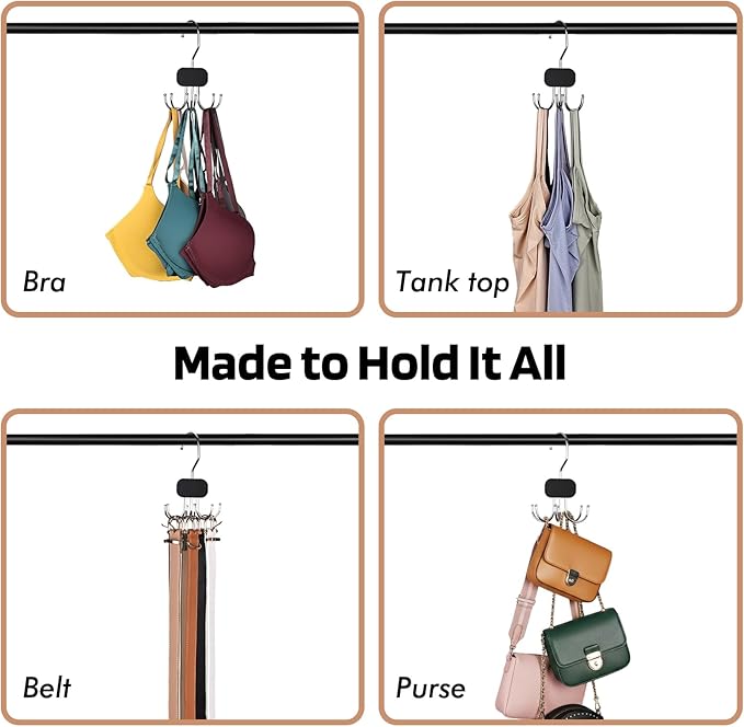 3 Pack Tank Top Hangers, 2025 Upgraded Bra Hanger for Closet Organizer & Storage, 360° Rotating & Foldable Design, Wooden Space-Saving Hanger for Tank Tops, Bras and More (Black)
