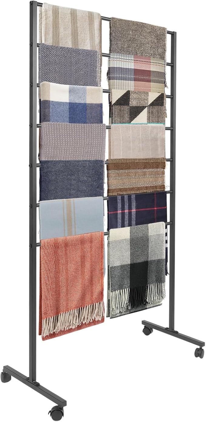 7-Tier Movable Scarf Organizer Holder Accessory Display Stand, Freestanding Metal Organizer Rack for Retail Stores, Towel, Belts, Ties, and Pants