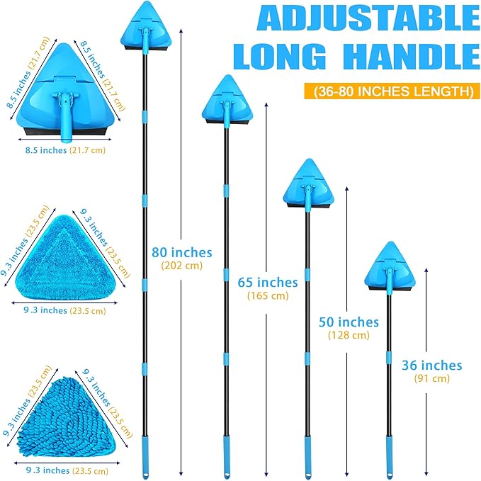 NEWE Wall Mop Cleaner with 80 Inches Long Handle, 180° Folding Ceiling Cleaning Tool with Squeegee (Blue)