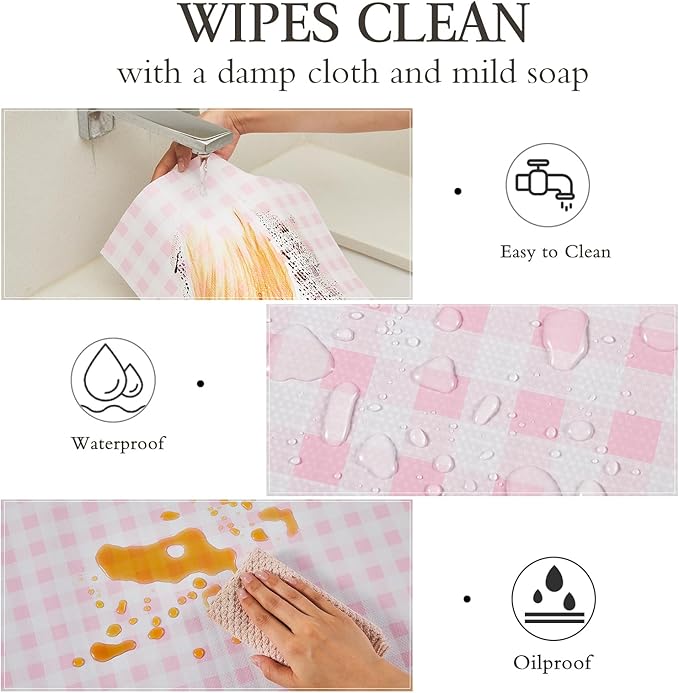 Beautysaid Shelf and Drawer Liner for Kitchen Cabinet, Non Adhesive Non Slip Shelf Paper Waterproof Washable Thickened for Dresser Pantry Shelve Bathroom Protector Liner(Pink Checkered,18 in x 10 FT)