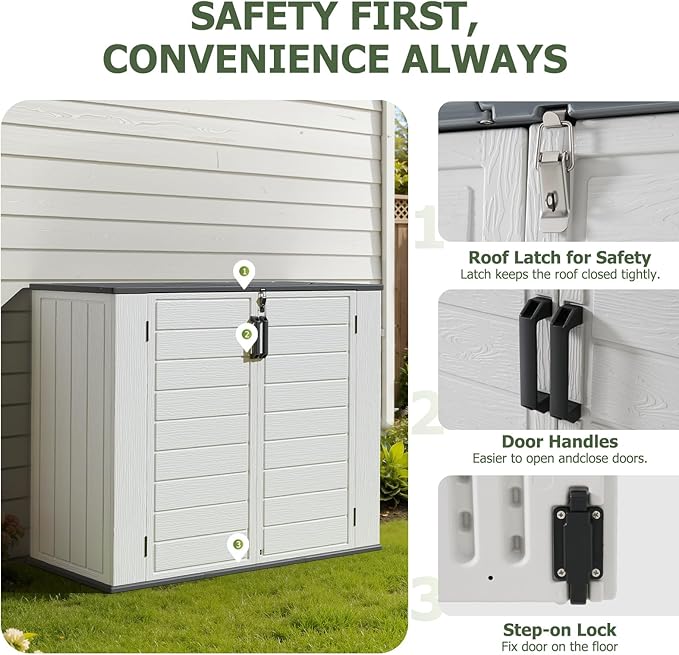 Aoxun Outdoor Storage Cabinet, 41 Cu Ft Waterproof Portable Horizontal Resin Shed Outdoor Storage for Garbage Bin, Generators & Yard Gear (White)