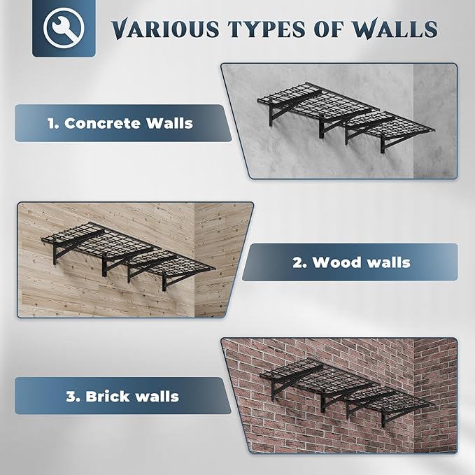 2 Pack Heavy Duty Garage Wall Shelving Set (2x3ft), Wall Mounted Garage Shelves 700lbs Capacity, 24"x72" Wall Shelf Storage Rack Floating Shelves, Black