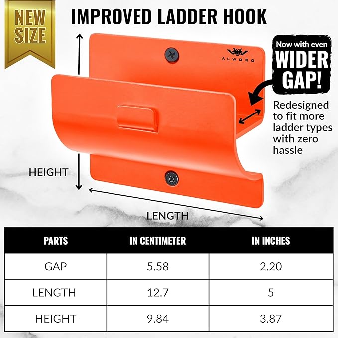 Ladder Holders - Set of 4 Garage Hooks - Orange Wall Mount Heavy Duty Ladder Hangers and Brackets