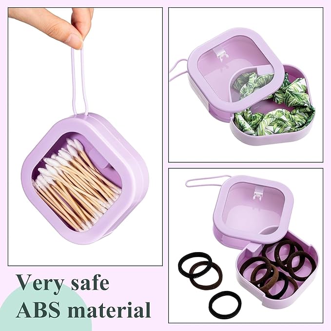 2pcs Hair Tie Organizer,Portable Travel Qtip Holder,Bathroom Storage Organizer Qtip Dispenser Cotton Swabs Dispenser Kids Hair Accessory Box with Lid for Bathroom,Desktop Organizer(2pcs Purple&Blue)