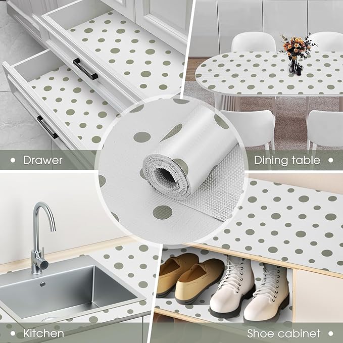 Beautysaid Shelf and Drawer Liner for Kitchen Cabinet, Non Adhesive Non Slip Shelf Paper Waterproof Washable Thickened for Dresser Pantry Shelve Bathroom Protector Liner(Polka Dot,12 in x 10 FT)