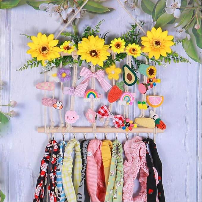 Hanging Hair Accessories Organizer, Hair Clips Storage Holder, Hair Bow Holder Organizer, Headband Holder, Hair Accessories Storage Display Wall Hanging Decor for Women Girls Room Closet Door(Yellow)