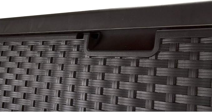 Suncast 99 Gallon Plastic Wicker Deck Box Container Storage for Garden, Garage, Home, Pool, Indoor and Outdoor Use, Mocha (2 Pack)