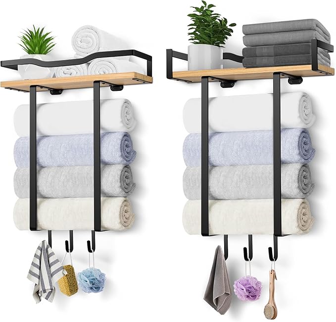 Towel Racks for Bathroom, Wall Mounted Towel Rack for Bathroom, Wall Towel Rack for Rolled Towels, Towel Storage for Small Decor-Black