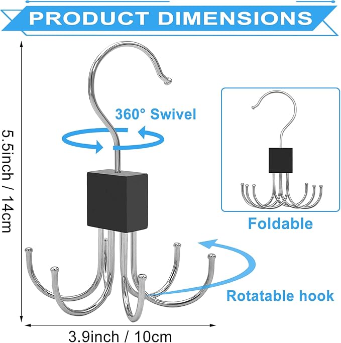 4pcs Rotatable Tank Top Hanger,Bra,Belt,Tie,Scarf Hanger for Closet, Multipurpose Holder Organizer and Storage Hook for Belt,Bra,Hat,Tank Top,Tie,Scarf,Purse