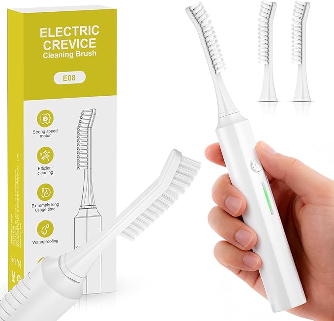 Electric Crevice Cleaning Brush, IPX7 Waterproof Electric Grout Scrub Brush with 2 Replaceable Heads, Power Shower Scrubber for Tile, Kitchen, Bathroom, Window Track & Toilet