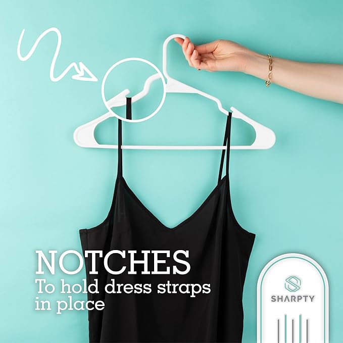 Sharpty - Plastic Hangers - Adult Clothes Hangers - T-Shirt, Dress, Coat Hangers & Accessories - Notched Hanger, Durable & Versatile Color Clothing Closet Hanger(20-Pack,White)