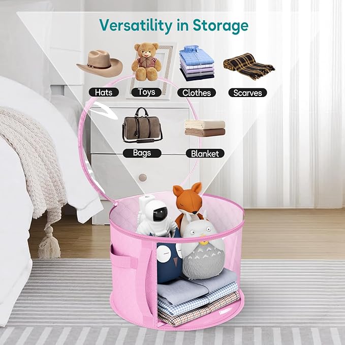 AOODA Oversized Clear Hat Storage Bag for Women, Holds up to 7 Caps Cowboy Hat Organizer for Closet, Wide Brims Hat Case with Carrying Handles (Pink)