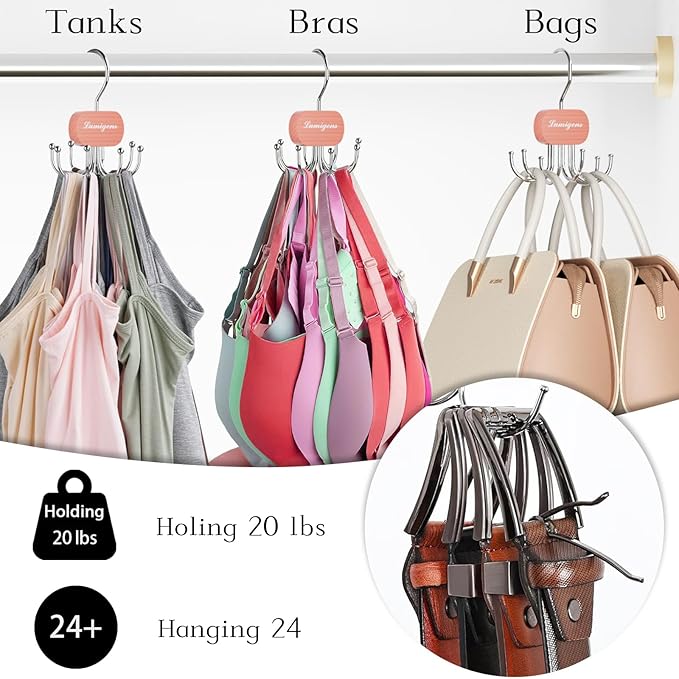 Cedar Wooden Belt Hanger, Belt Organizer for Closet,Rotatable Tie Rack,Belt Holder,Hanging Closet Storage Hook for Belt, Bra, Tank Top, Tie, Scarf, Purse, 2PCS
