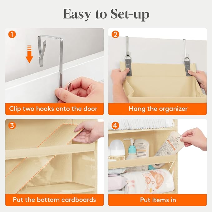 Lifewit 1 Pack Over the Door Organizer, Clear Window Hanging Storage with 4 Mesh Side Pockets, Anti Tilt 40 lbs Load Behind Door for Pantry, Nursery, Bathroom, Bedroom, Dorm, 10 Section, Beige