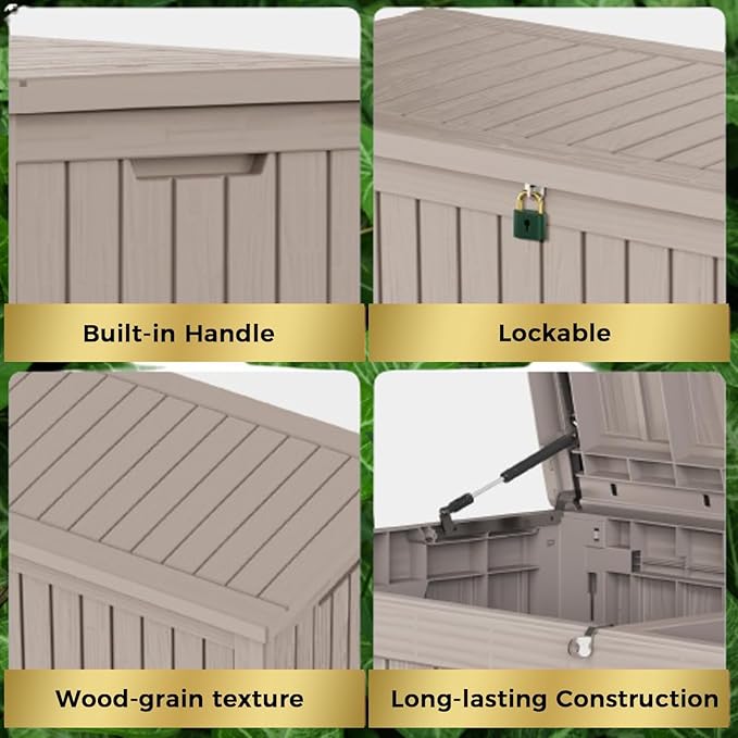 180 Gallon Lockable Resin Outdoor Storage Box, Waterproof & Weather Resistant Deck Box for Patio Cushion, Garden Tools & Pool Accessories, Grey
