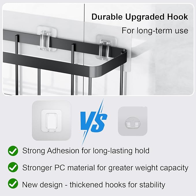 Lsnisni 4 Pack Shower Caddy Adhesive Replacement, Waterproof Adhesive Strips for Shower Shelf, Strong Adhesive Flat Hooks for Bathroom Storage Shelves and Kitchen Racks No Drilling, Clear