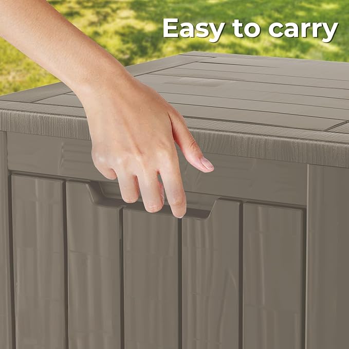 Outdoor Storage Box, 35 Gallon Resin Deck Box Waterproof for Patio, Poolside and Garden, Lockable UV-Resistant Storage Bin Bench Cabinet for Small Spaces, Grey