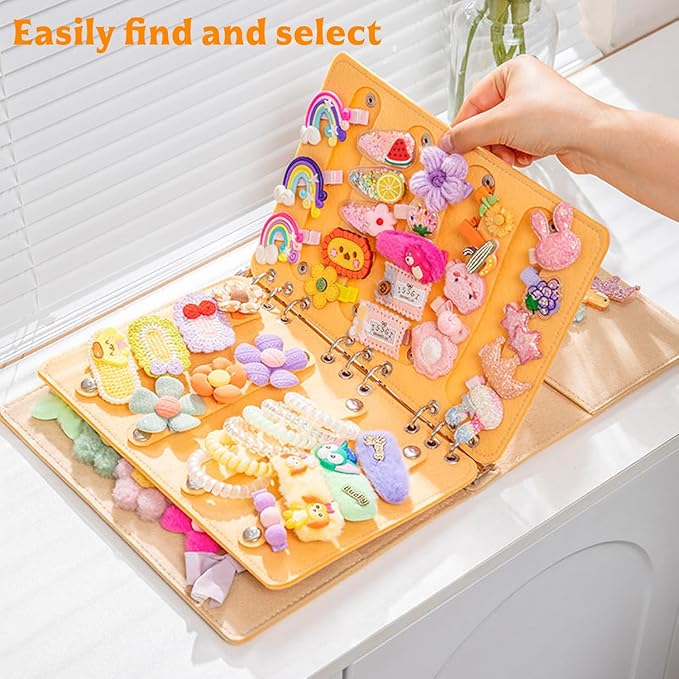 Felt Hair Accessories Organizer with 2 Inner Pages, Large Capacity Travel Book-Style Holder for Hair Clips, Headbands, Barrettes（Gray）