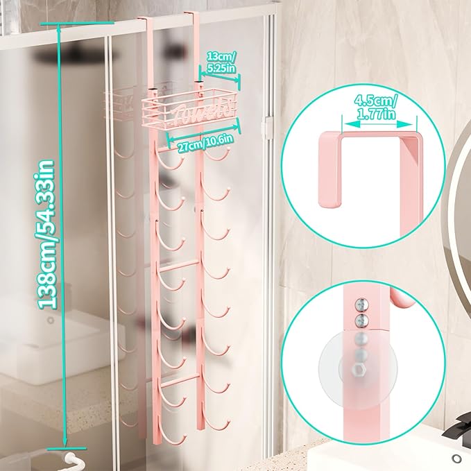 HapiRm Towel Racks for Bathroom Storage - 9 Tier Over The Door & Wall Mount Rolled Towel Storage Organizer Holder with Metal Shelf Basket for Small Bathroom, Camper, Rv - Pink, Patented