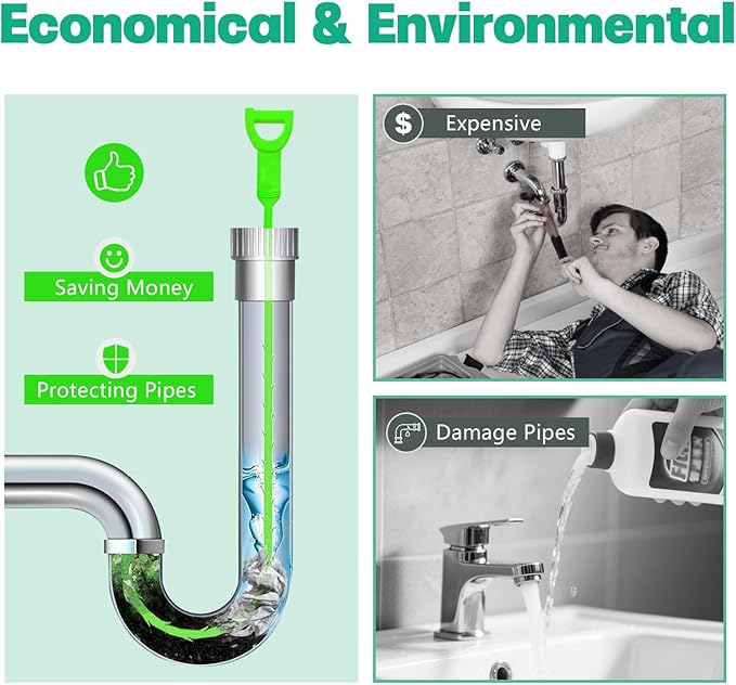 Drain Snake Hair Drain Clog Remover - 3 Pack Shower Snake Sink Unclogger Tool with Exquisite Packaging (Green)