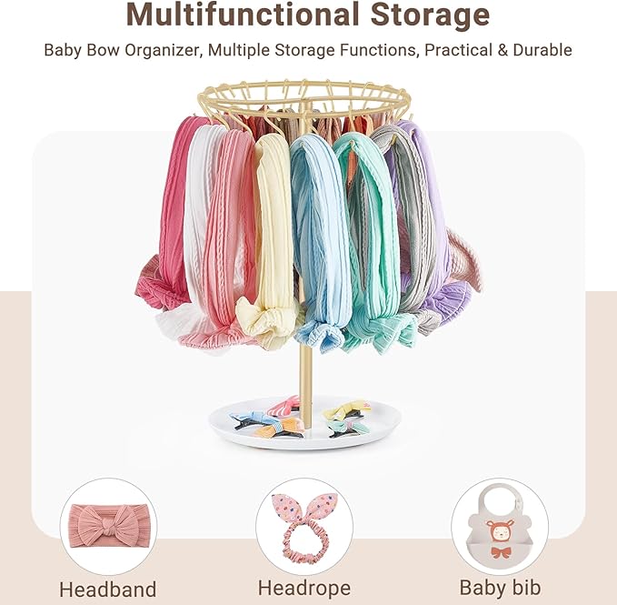 Dahey Headband Holder Hair Bow Organizer for girls Metal Baby Headband Storage for Girls with 30 Hooks Modern Hair Accessories Organizer Bow Rack Storage Stand Display for Girls Baby Room Decor