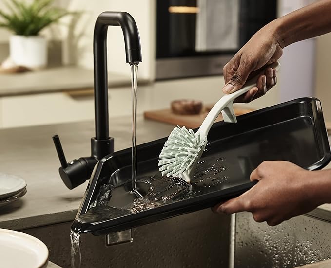 Joseph Joseph Edge Dish Brush with Integrated Sink Rest, Light Stone/Sage