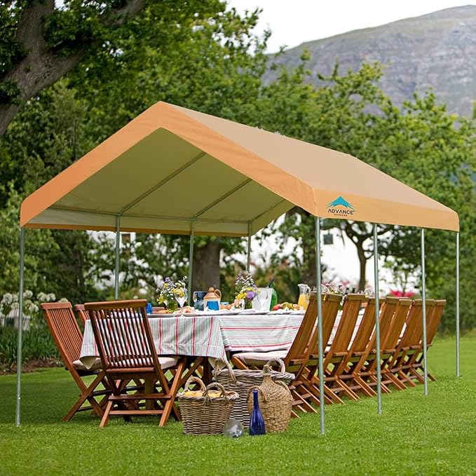 ADVANCE OUTDOOR 10x20 ft Heavy Duty Carport Potable Car Canopy Garage Party Tent Boat Shelter, Adjustable Height from 9.5 ft to 11 ft, Beige