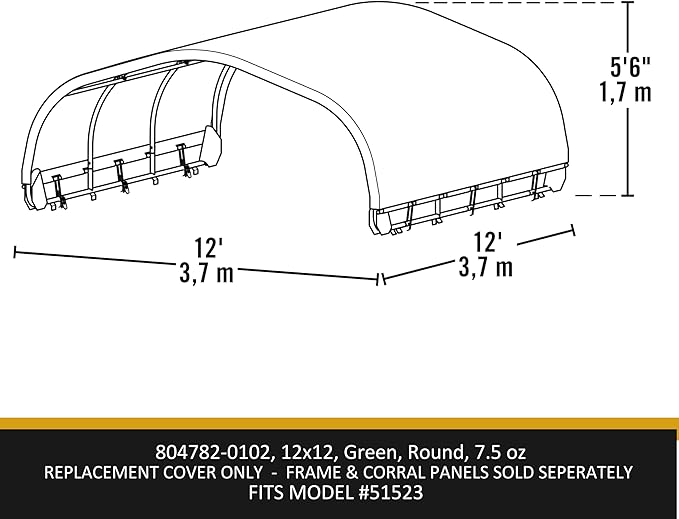 ShelterLogic Standard Replacement Cover 804782-0102, 7.5oz, Green for 51523 12x12 ft. Corral Shelter™(Cover only Does not Include Frame or Corral Panels)