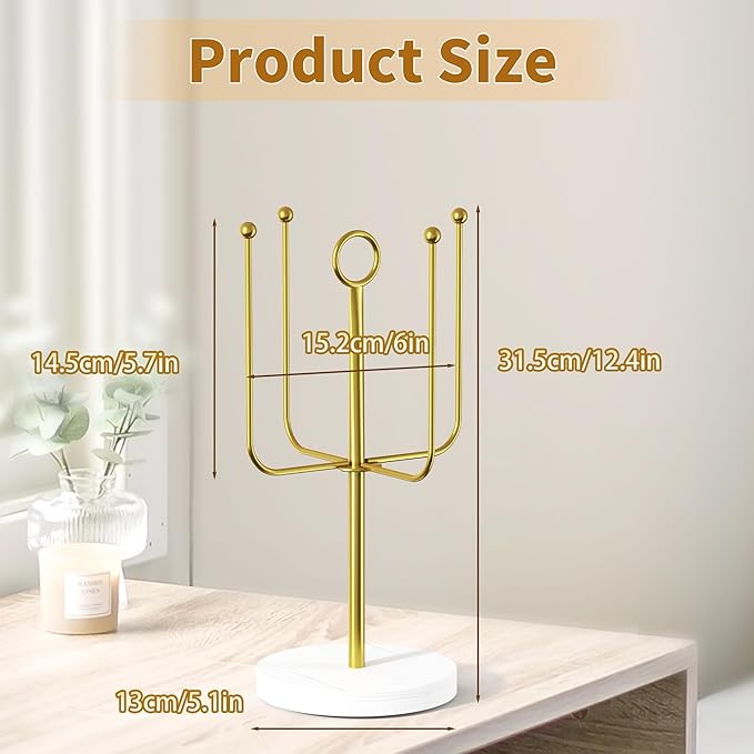 Scrunchie Holder for Desktop, Hair Tie Organizer Wall Mount, Metal Claw Clip Organizer, Headband Storage for Women Hair Accessories Display Stand for Hairbow, Bracelets, Ropes Ties (Gold)