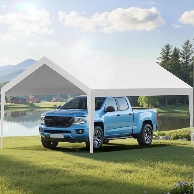 VEVOR Carport Replacement Canopy Cover, 12 x 20 ft Potable Garage Tent Top Tarp, UV-Resistant & Waterproof Car Shelter Tarp, Heavy Duty Car Port Cover with Ball Buggees, White, Frame Not Included