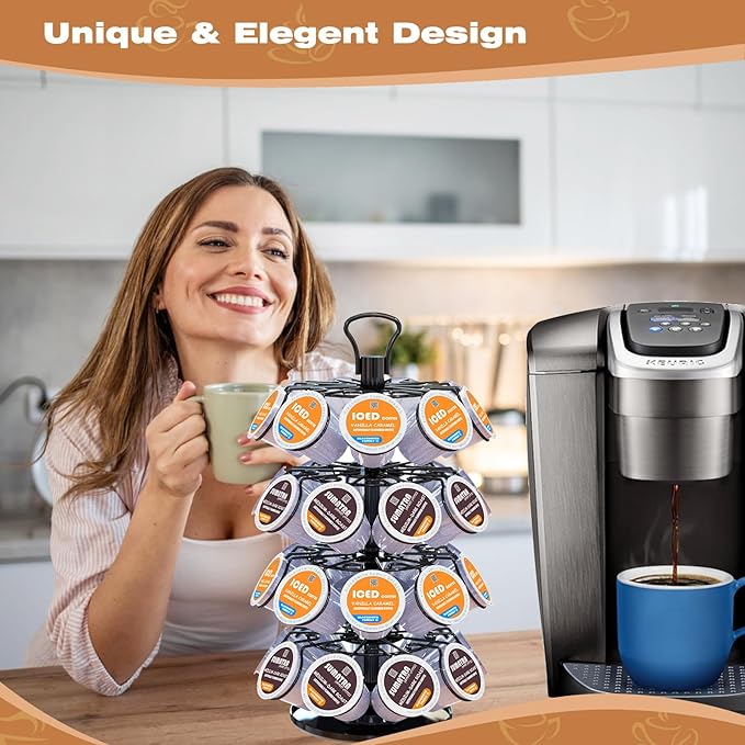 36 K Cup Pod Carousel Easy Assembly Design K Cup Holders,K Cup Holder, K Cups Holder,K Cup Carousel, 4-Tier Coffee Pods Holder Storage Organizer Stand,Glossy Black