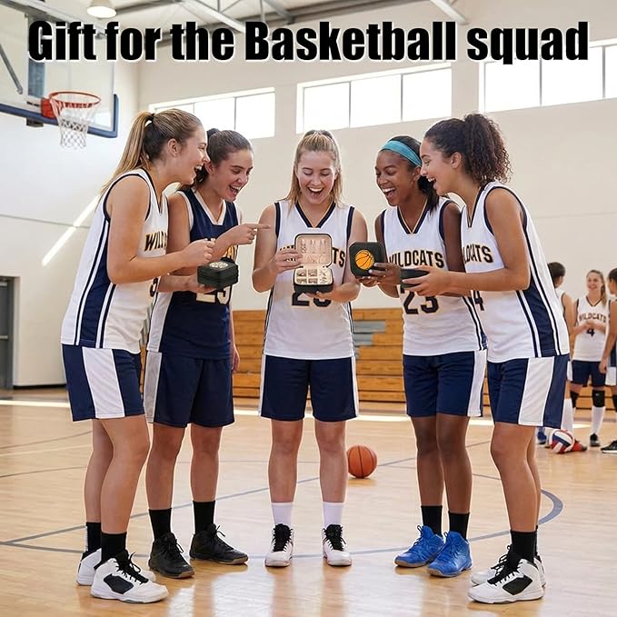 12 Pack DIY Basketball Jewelry Box for Girls Team.Personalized Portable Mini Travel Jewelry Organizer with Embroidery Stickers.Perfect Basketball Gifts Bulk for Players, Coaches, Banquets&Birthdays