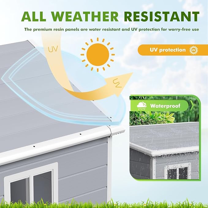 Devoko 6 x 4 FT Plastic Outdoor Storage Shed with Floor, Resin Garden Shed with Window, Outside Waterproof Tool Shed with Lockable Door for Backyard, Patio, Poolside, Light Grey