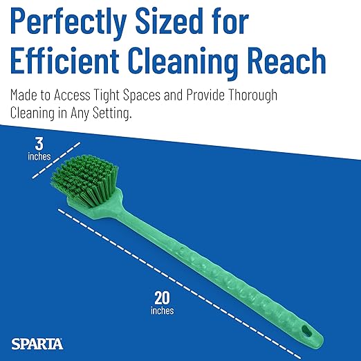 SPARTA 40501EC09 Plastic Large Scrub Brush, Kitchen Brush, Utility Brush With Long Handle For Cleaning, 20 Inches, Green