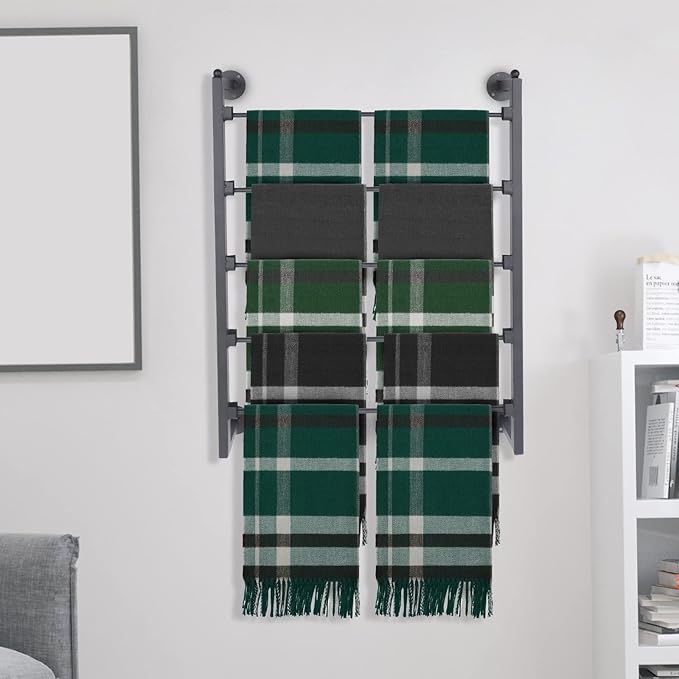 Tie Rack 5-Tier Wall Mounted Scarf Rack Hijab Stand Black Scarf Display Ribbon Organizer for Flower Shop Rack Belt Towel Holder Retail Stores Metal Shelving