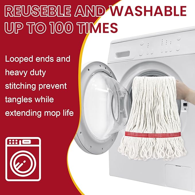 Eccliy 6 Pack Heavy Loop End Cotton String Mop Head Heavy Duty Mop Head Commercial Refills Replacement Bulk for Home Industrial Commercial Floor Cleaning (White,Red)