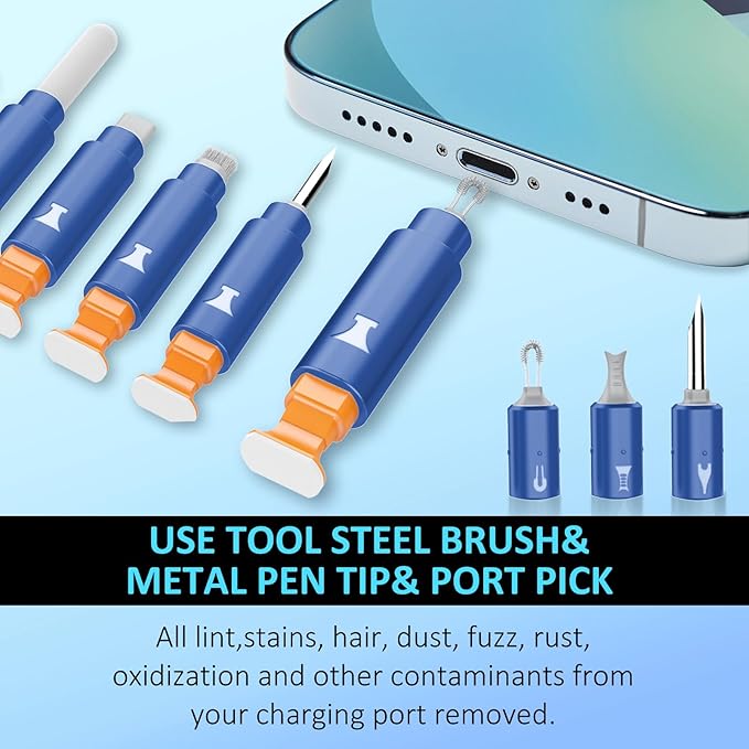 iPhone Cleaning Kit for Charging Port Cleaner, Multi-Tool iPhone Cleaner Repair Lightning Cables, Phone Cleaning Kit for iPhone,i Pad,Connectors, Speaker, Airpod Cleaner Kit, Dark Blue
