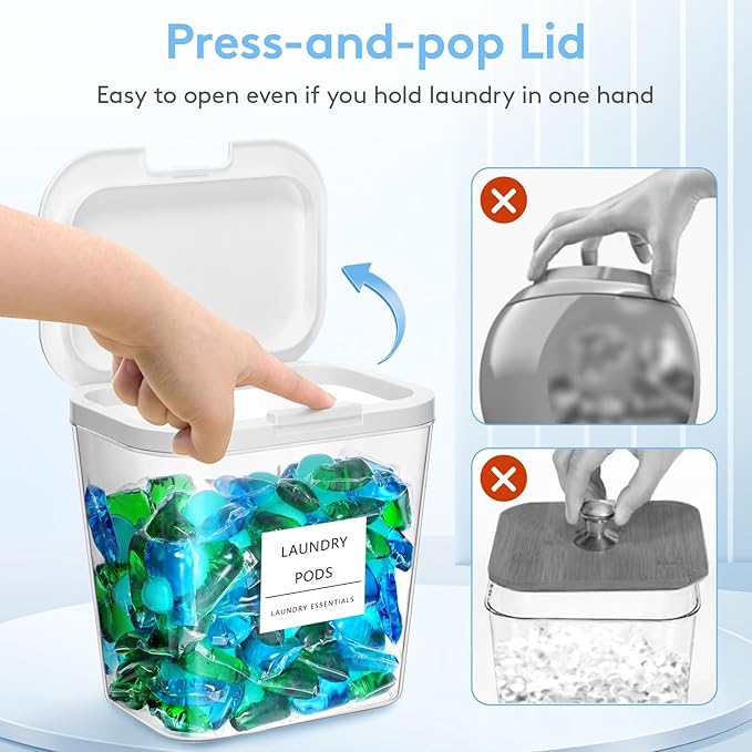 Lifewit Large Laundry Pods Container& Dryer Sheet Holder, Laundry Storage Containers, Laundry Room Organization Storage Jars for Powder, Scent Booster Beads,Plastic Lid,0.53+0.7 gal,4 Pcs