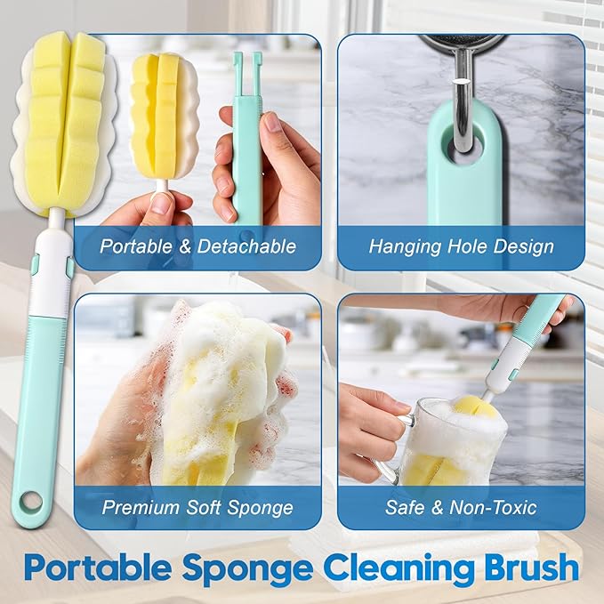 14 Pcs Bottle Brush Cleaner Set, Water Bottle Brush with Long Handle, Kitchen Scrub Cleaning Brushes, Straw & Lid Brushes for Glass, Cups, Coffee Mugs, Sports Bottle