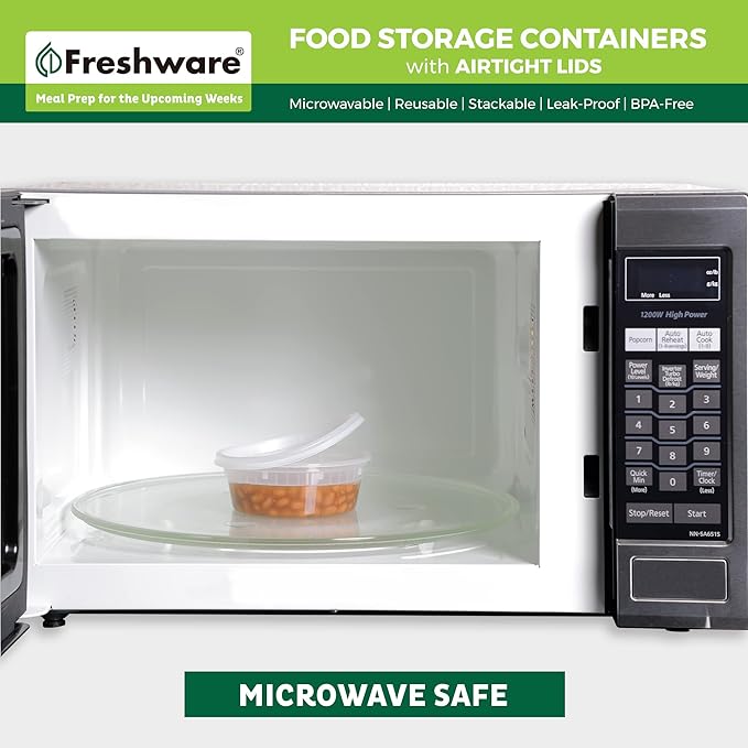 Freshware Food Storage Containers [50 Set] 8 oz Plastic Deli Containers with Lids, Slime, Soup, Meal Prep Containers, BPA Free, Stackable, Leakproof, Microwave, Dishwasher and Freezer Safe