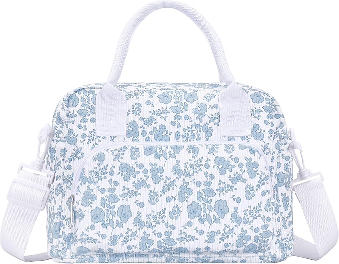 Lunch Bag Women Lunch Box for Women Adult Cute Insulated Lunch Bag Lager Cooler Lunch Tote Bags for Work Picnic (Blue-Floral)