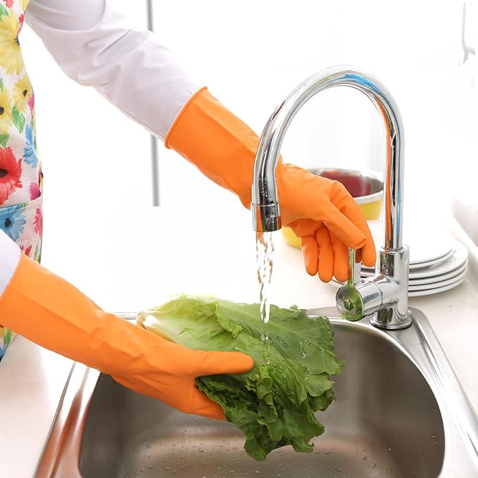 Bamllum Rubber Cleaning Gloves for Kitchen - 4 Pairs Reusable Dishwashing Gloves for Household, Flexible Long-lasting & Waterproof (Medium, Blue+Green+Red+Orange) (Pack of 2)