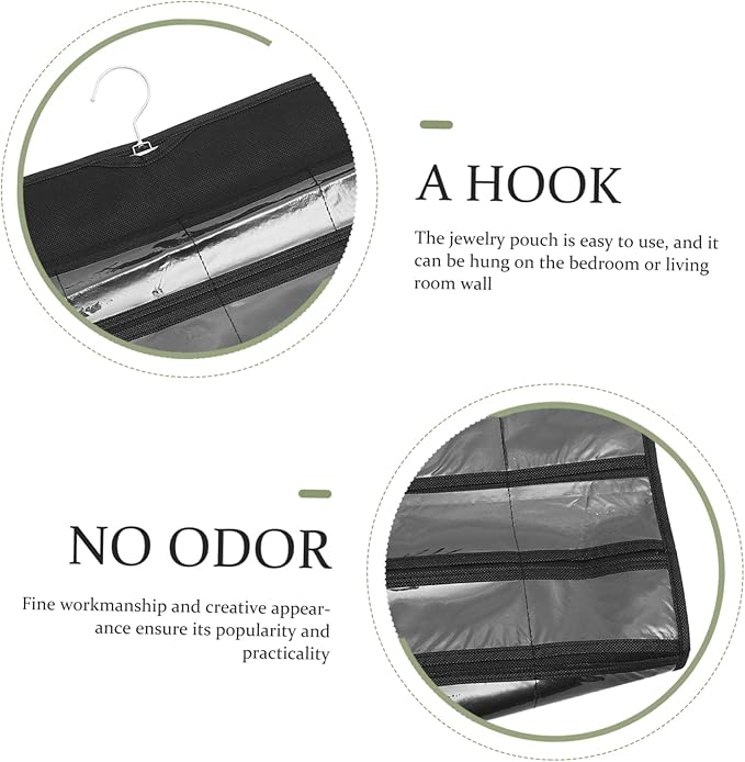 Angoily Double-sided Jewelry Organizer Hanging Bag for Necklaces Earrings Bracelets Storage Holder Dustproof Black Wardrobe Display and Space-saving Accessory Organizer