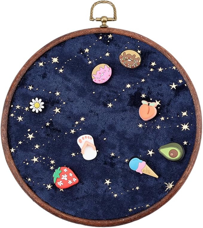 GORGECRAFT Badge Brooch Pennant Display Wall Hanging Vintage Round Polyester Organizer Board Velvet Earrings Necklace Enamel Pin Holder Collection Display Stand Storage Case for Jewelry Marine Blue