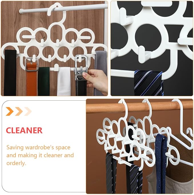 Toyvian Multifunctional Tie Hanger and Scarf Rack 2pcs White Plastic Wardrobe Organizer for Belt Storage and Closet Accessory Holder