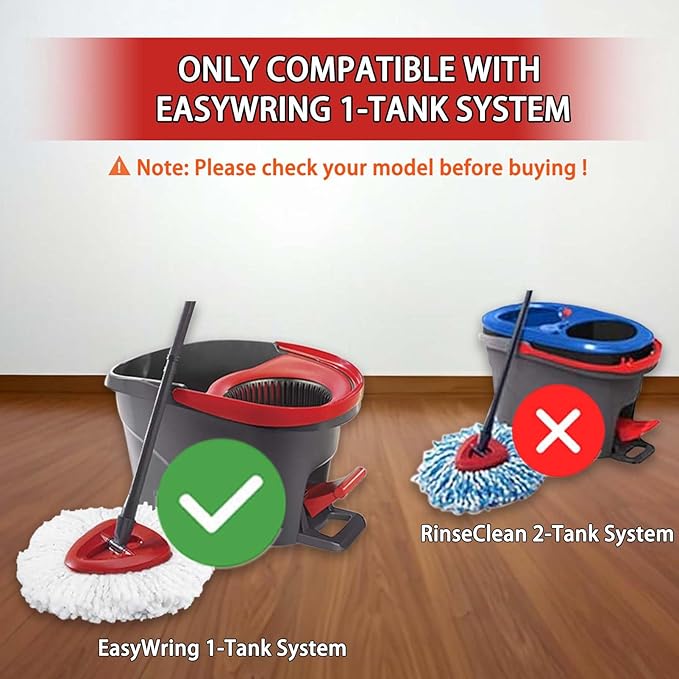 4-Pack Spin Mop Heads Replacements Compatible with O-Ceda EasyWrin 1-Tank System, Microfiber Refills, Deep Cleaning Mop Replace Head, Machine Washable Easy-to-Replace, White