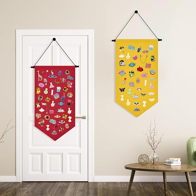 Kunyeah Wall Hanging Brooch Organizer Storage Case Colorful Canvas Pin Board Stand Enamel Pin Badge Hanging Holder Display Banner Earrings Collection Holder - Pins No Included (Red)