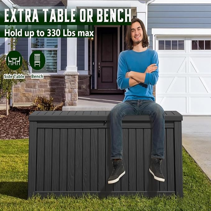 NUNU LAB 180 Gallon Outdoor Storage Box,Resin Large Sturdy Deck Box, Backyard Outside Storage Box Waterproof with Double Wall Panels,Package Delivery Box,Garden Box,Tool Box,Outdoor Hose Storage Bin